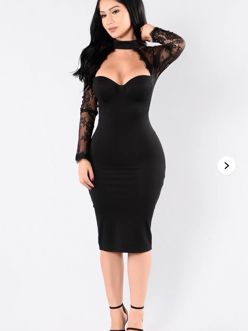 Fashion Nova Black Lace Sleeve Midi Bodycon Dress